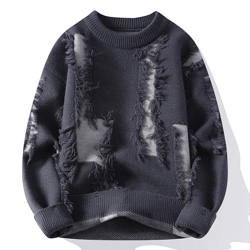 2026 Winter Fashion worn‑out design Sweater Men Casual Knit Pullovers Mens Thick Warm Loose Knitted Sweaters Streetwear Man