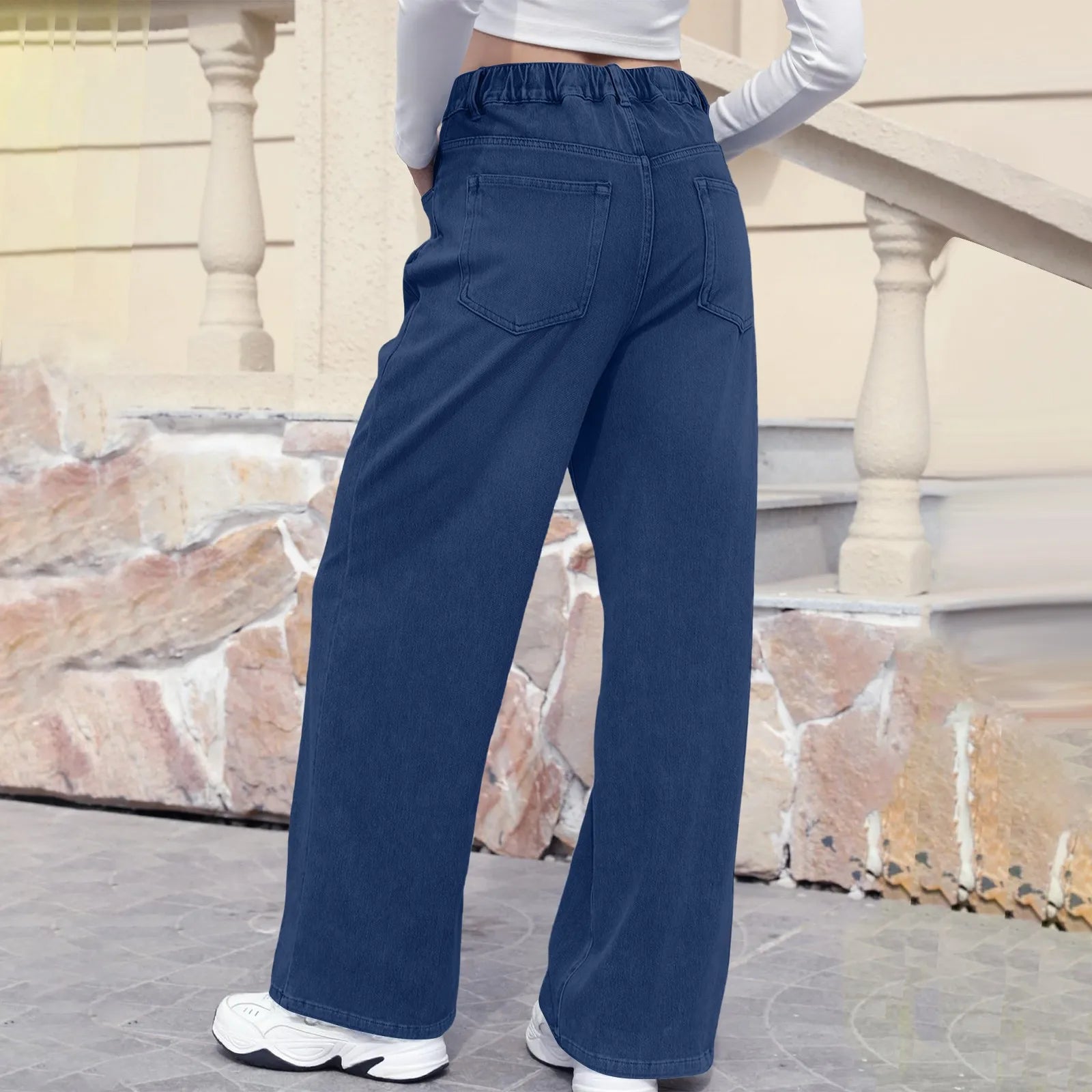 High Waist Draped Straight Jeans