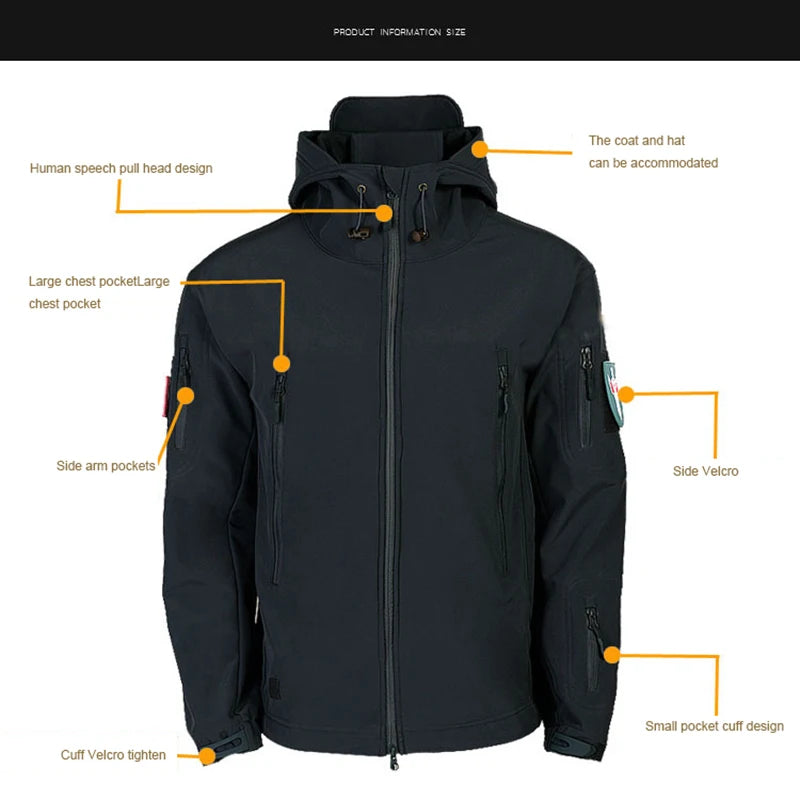 Oulylan SoftShell Tactical Waterproof Jacket Fishing Hiking Camping Climbing Jacket HoodedWinter Autumn Tracksuits Set Men