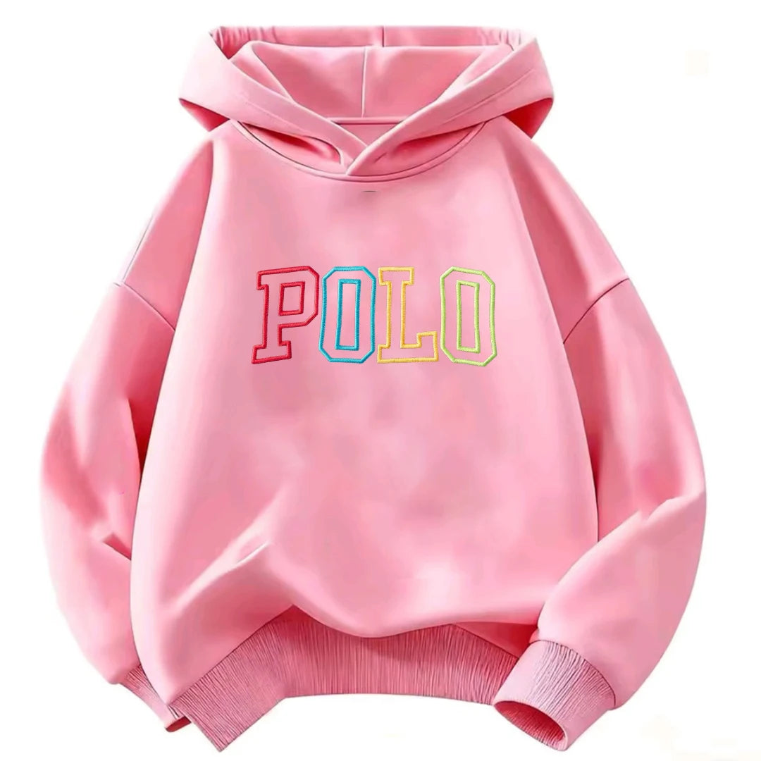 Children Hooded Kids Hoodie Colorful Gradient POLO Letter Print Long Sleeve Pullover Sweatshirt Boy Girl Casual Autumn Outerwear