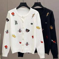 Embroidered Knit Cardigan Sweater