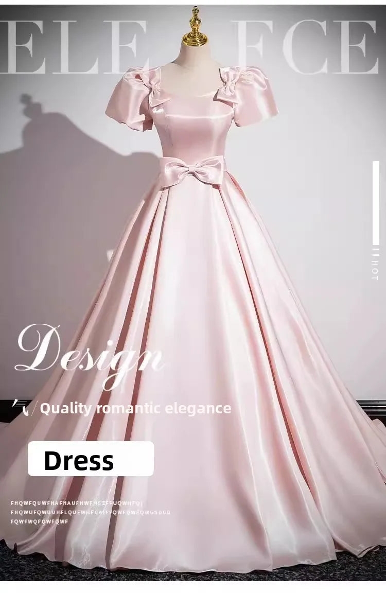 Elegant Party Evening Dress for Women 2026 New Pink French Satin Fashion Chorus Adult Ceremony Fashion Show Banquet Dress