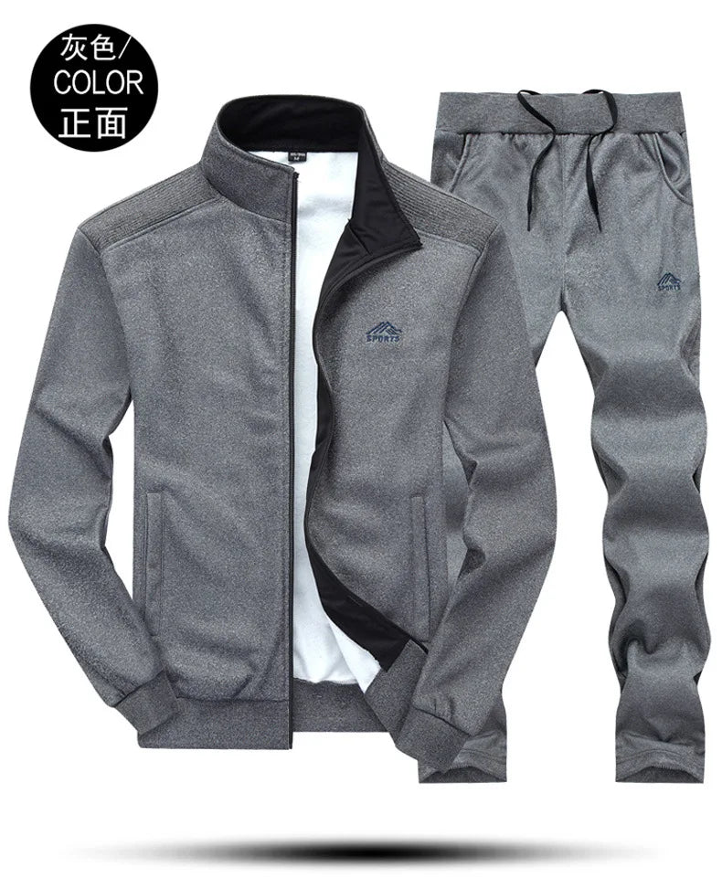 Tracksuits Men Polyester Sweatshirt Sporting Fleece 2026 Gyms Spring Jacket + Pants Casual Men's Track Suit Sportswear Fitness