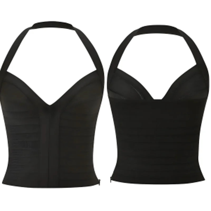 Women's Summer Tops Halter Neck Deep V Ruched Fitted Camisole Crop Top Black Top or White Top Y2K Sleeveless Party Clubwear