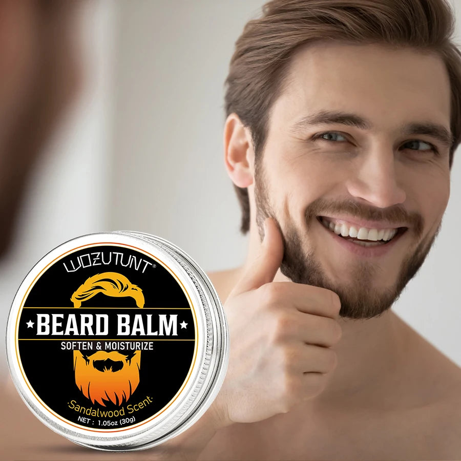 Men Beard Moisturizing & Nourishing Oil & Long-Lasting Smoothing Styling Butter，Facial Hair Conditioning Set for All Beard Types