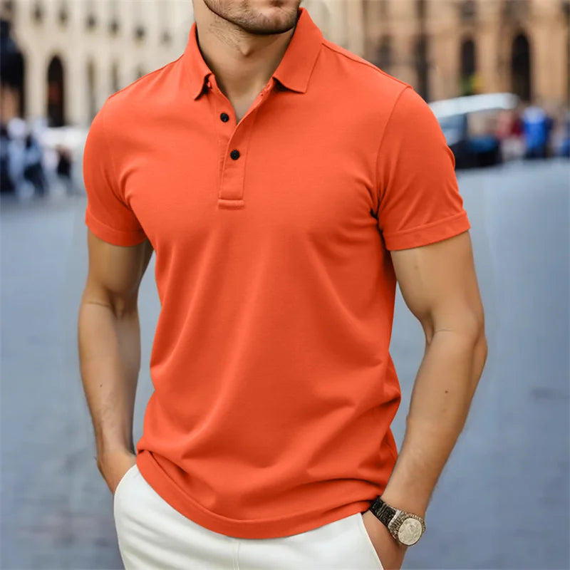 2026 New Men's Casual and Fashionable Simple Collared Short Sleeved Polo Shirt Summer Comfortable Breathable and Versatile Top