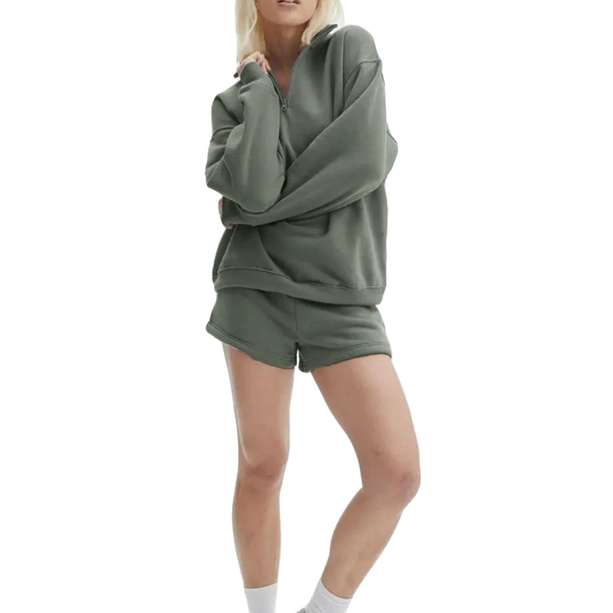 Velvet Zip Sweatshirt Shorts Set