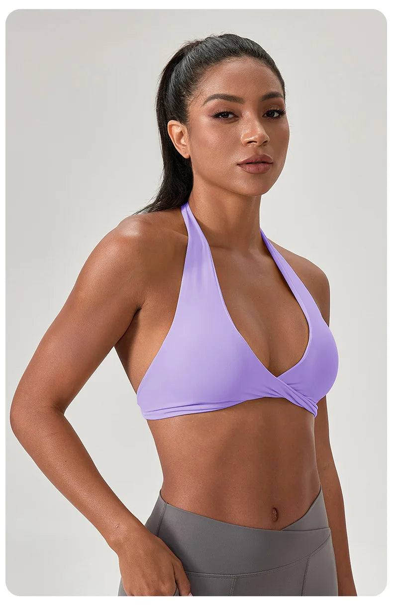 Strappy Bra for Women Open Back Halter Sports Bra Light Support Gym Crop Top Seamless Workout Yoga Top Bra Padded Bras