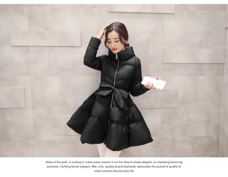 2023 New Fashion Winter Coats Women Warm Outerwea Cotton Padded Jackets Womens Clothing Belt Zipper Parkas Femme A-word Jacket