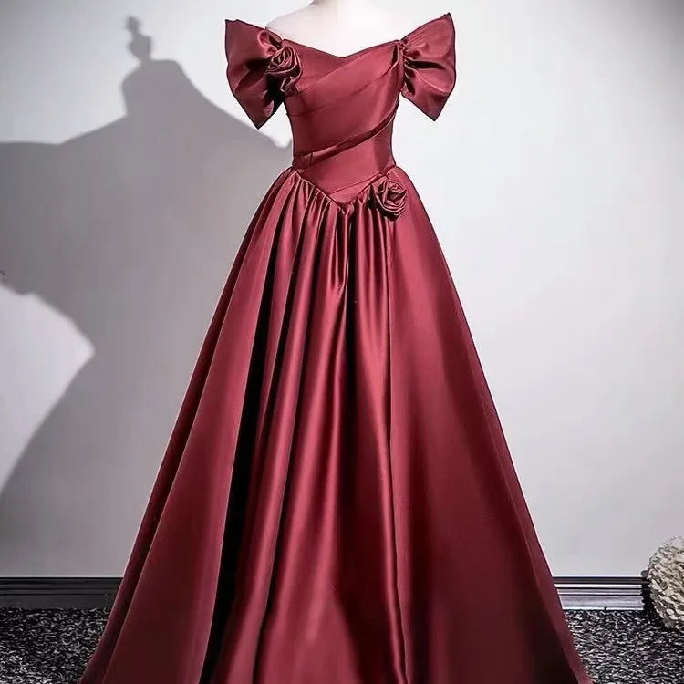 Wine Red Elegant Evening Dress  2026 New Toast Dress for Bride's Wedding High-end One Shoulder Performance Chorus Dress