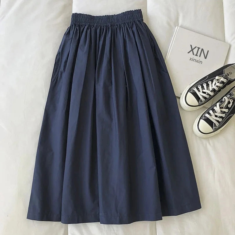 Elegant High Waist Pleated Midi