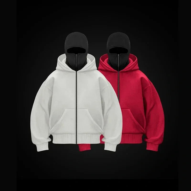 Unisex Hoodie Coat Warm Loose Balaclava Jacket Outdoor Sports Casual Jacket with Face Mask Street Wear