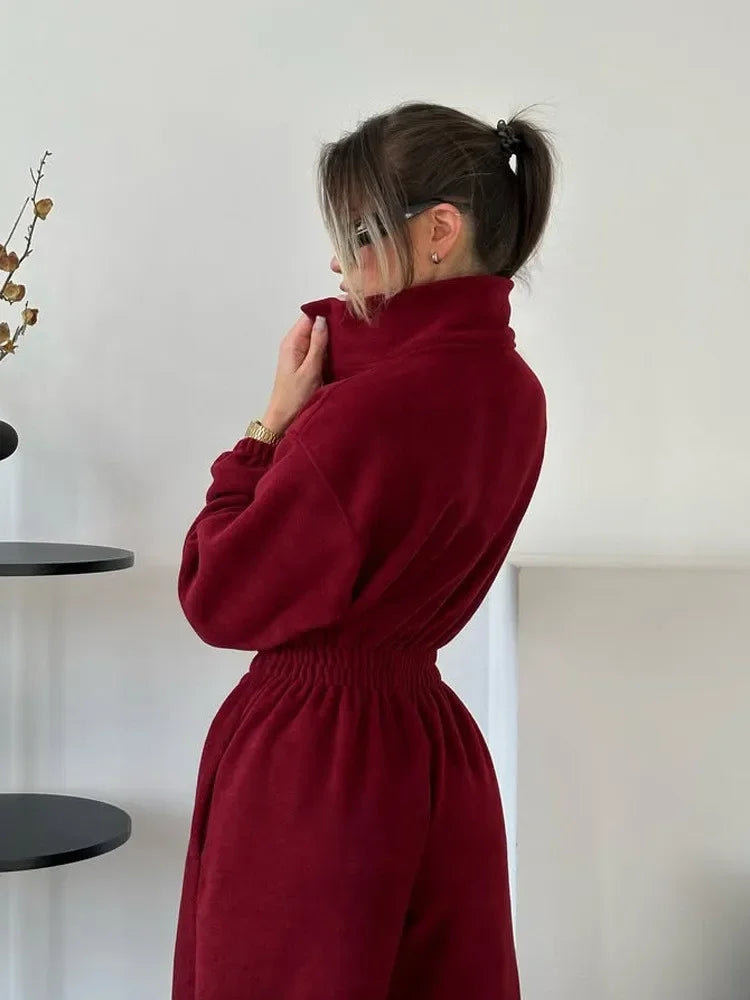 Jumpsuit Women 2026 New Fashionable Long Sleeved Jumpsuit for Women's Casual Half Open Collar Elastic Waist Jumpsuit