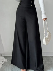 Women's Fashionable and Elegant Solid Color Wide-Leg Pants for Spring and Autumn, High-Waisted Pants