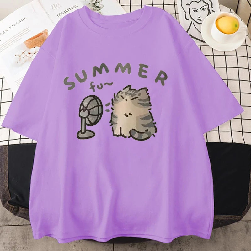 Minimalist Cat Print Casual Tee