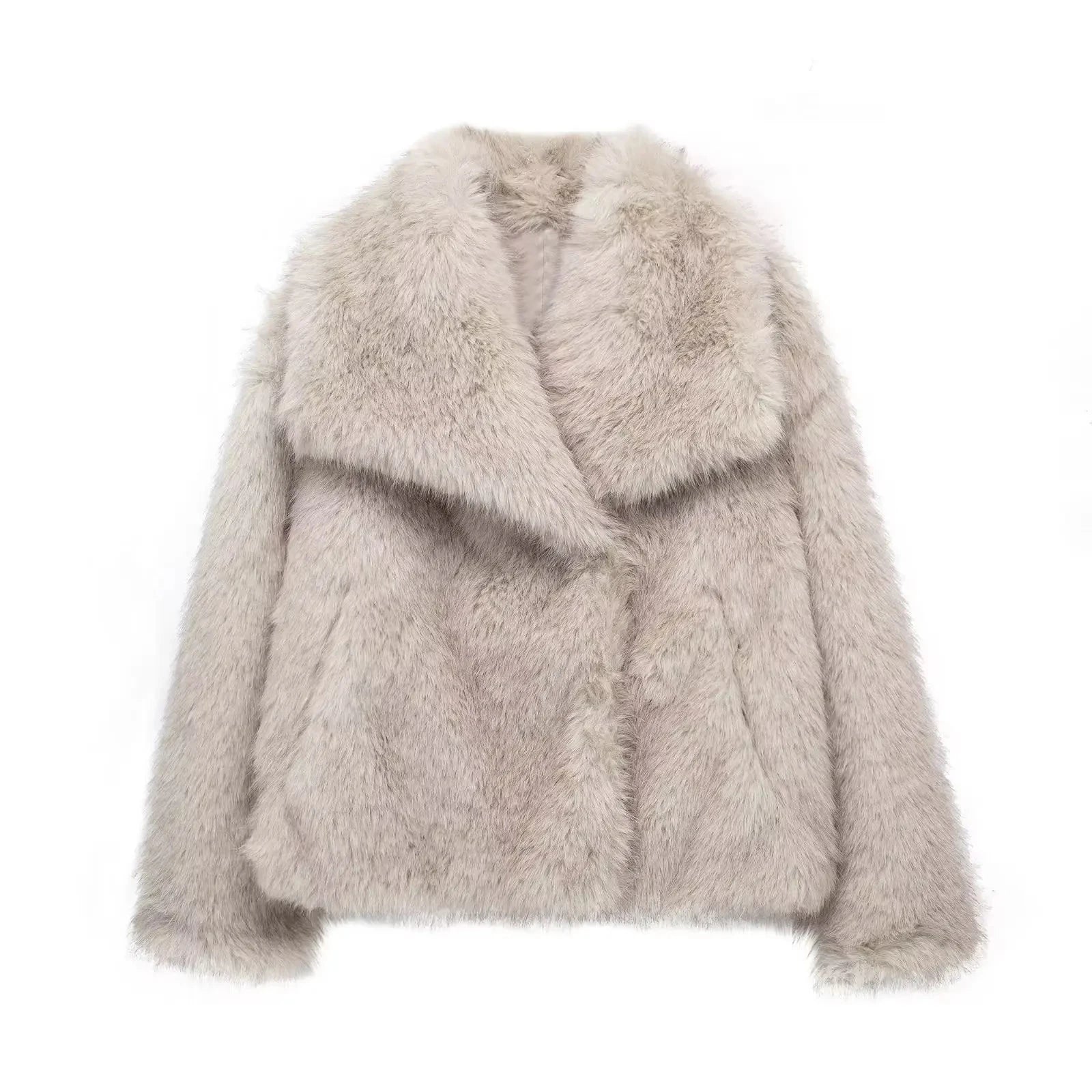 HH 2024 Women 's Vintage Soild Faux Fur Coat Turn-down Collar Long Sleeve Warm Plush Wool Coats Lady Winter Autumn Outwear