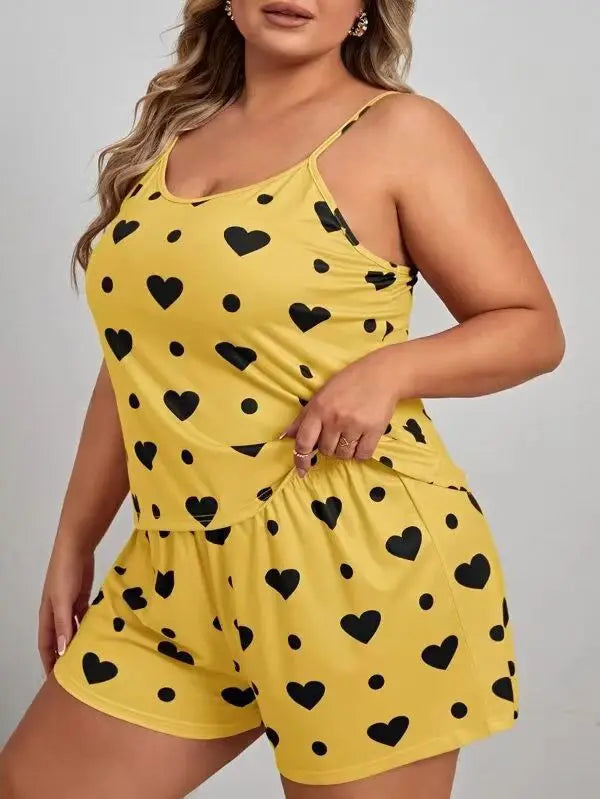Plus Heart Print Pajama Set