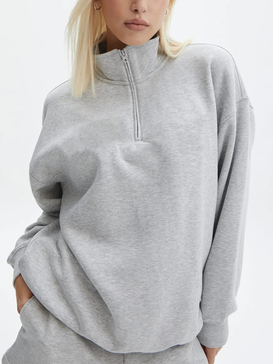 Velvet Zip Sweatshirt Shorts Set