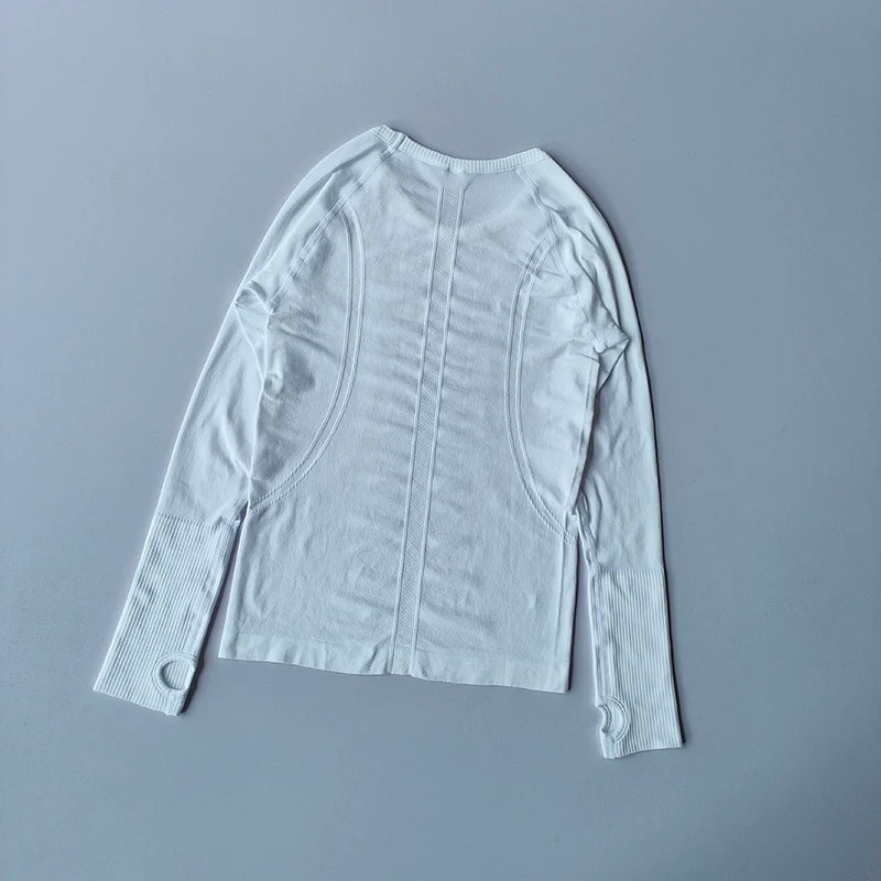 Yoga Clothes for Women, Sports Tops, Round Neck, Seamless, Slim, Running Shirt Fitness Workout Long Sleeves Gym T Shirt, Winter