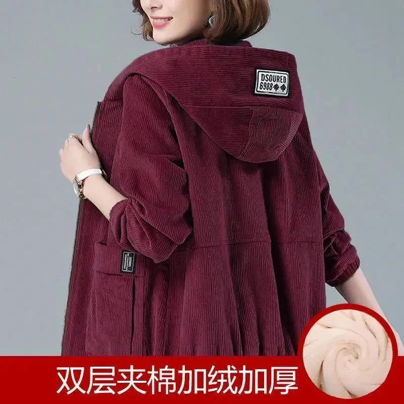 Corduroy Hooded Loose Jacket