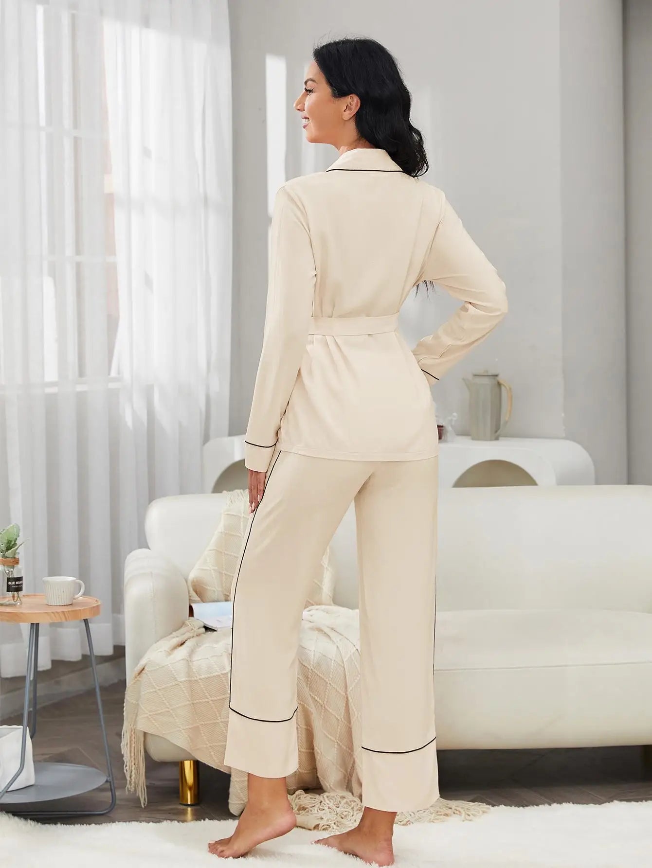 Wrap Belt V Neck Pajama Set