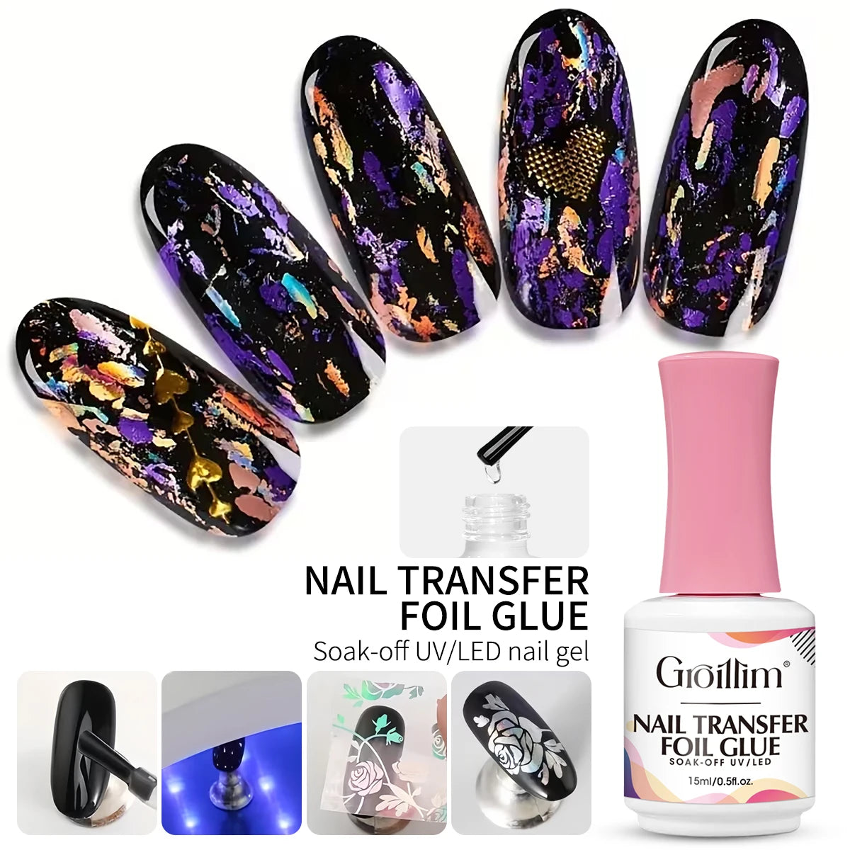 Nail Art Foil Glue, a Nail Glue Transfer Adhesive for Foil Stickers, Suitable for DIY Nail Art, Requires LED Lighting.