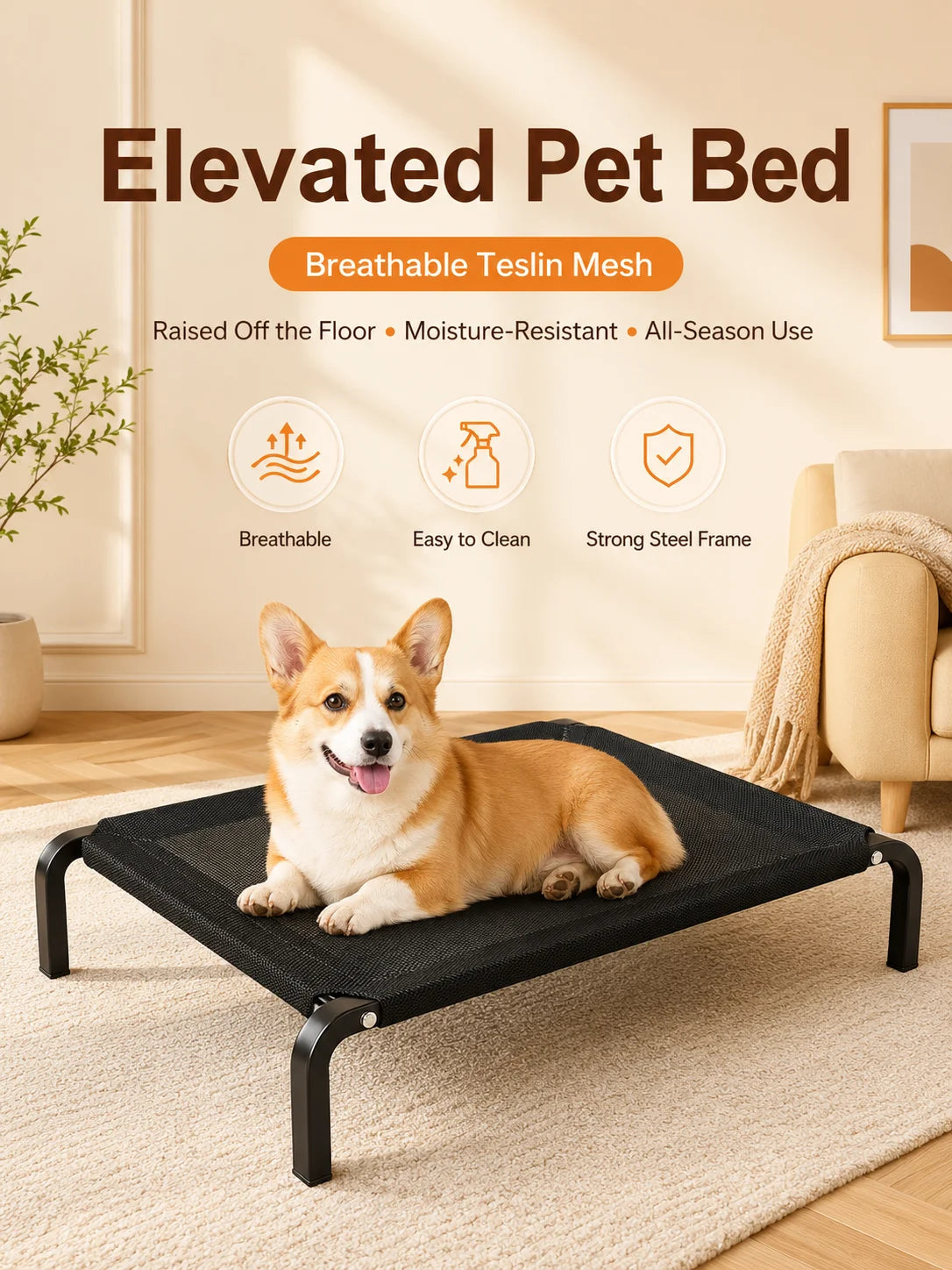 Elevated Pet Bed for Dogs, Washable Dog Bed for Small, Medium, Large & XL Puppies, Breathable Mesh Dog Bed