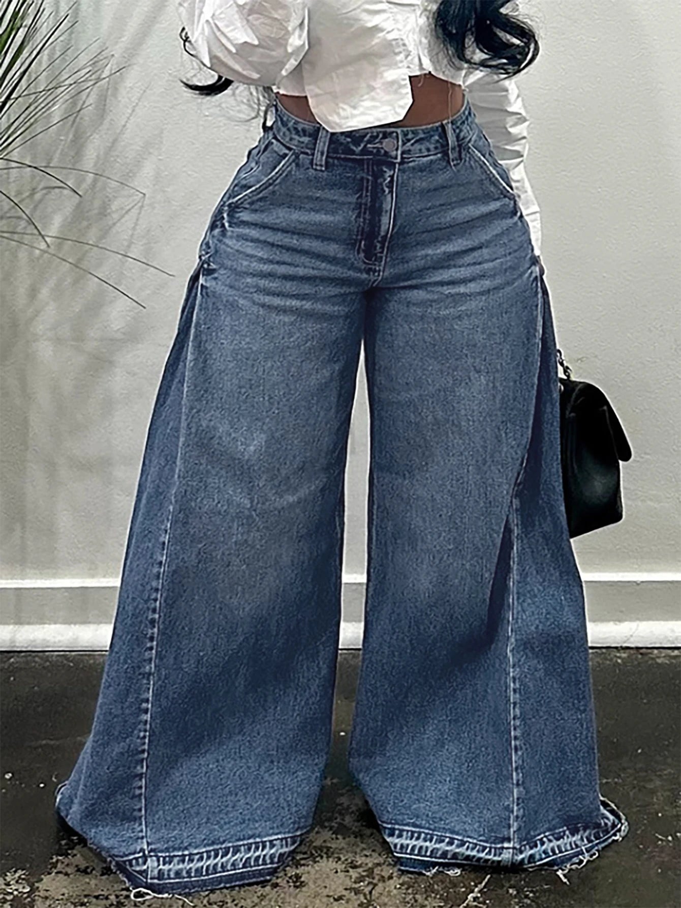 Vintage Wide-Leg Jeans for Women Y2K Niche Design Flared Pants Loose Versatile Floor-Length Trousers