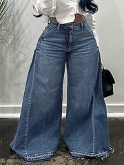 Vintage Wide-Leg Jeans for Women Y2K Niche Design Flared Pants Loose Versatile Floor-Length Trousers