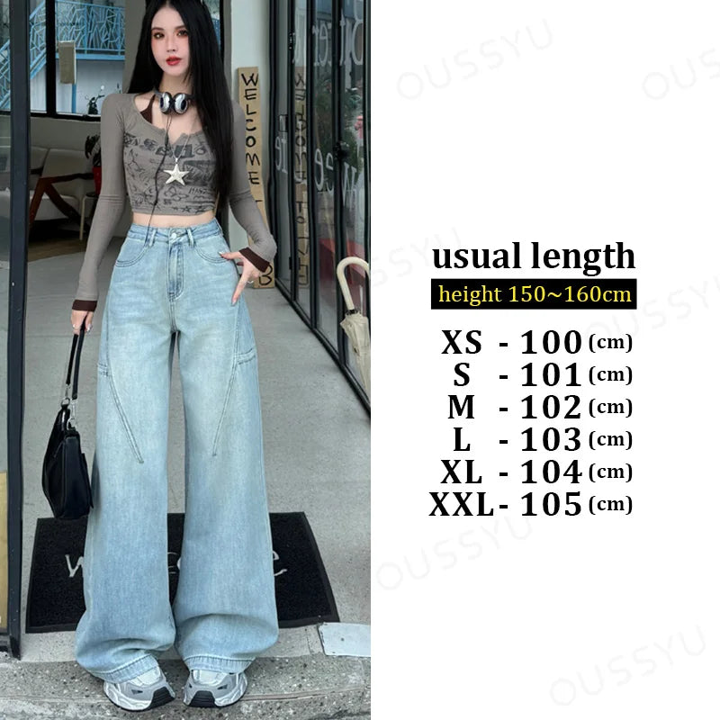 High Waisted Wide Leg Jeans Women Cotton Retro Denim Y2k Loose Fashion Design Sense Pant Streetwear Baggy Straight Trouser Woman