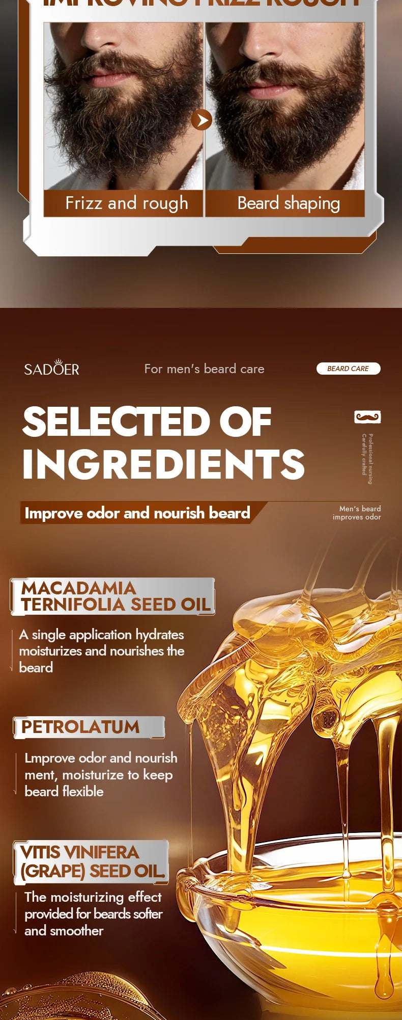 Men's Sandalwood Beard Care Balm Tame Unruly Hairs, Deeply Cleanse & Moisturize Dry Beards, Promote Healthie Thicker Facial Hair