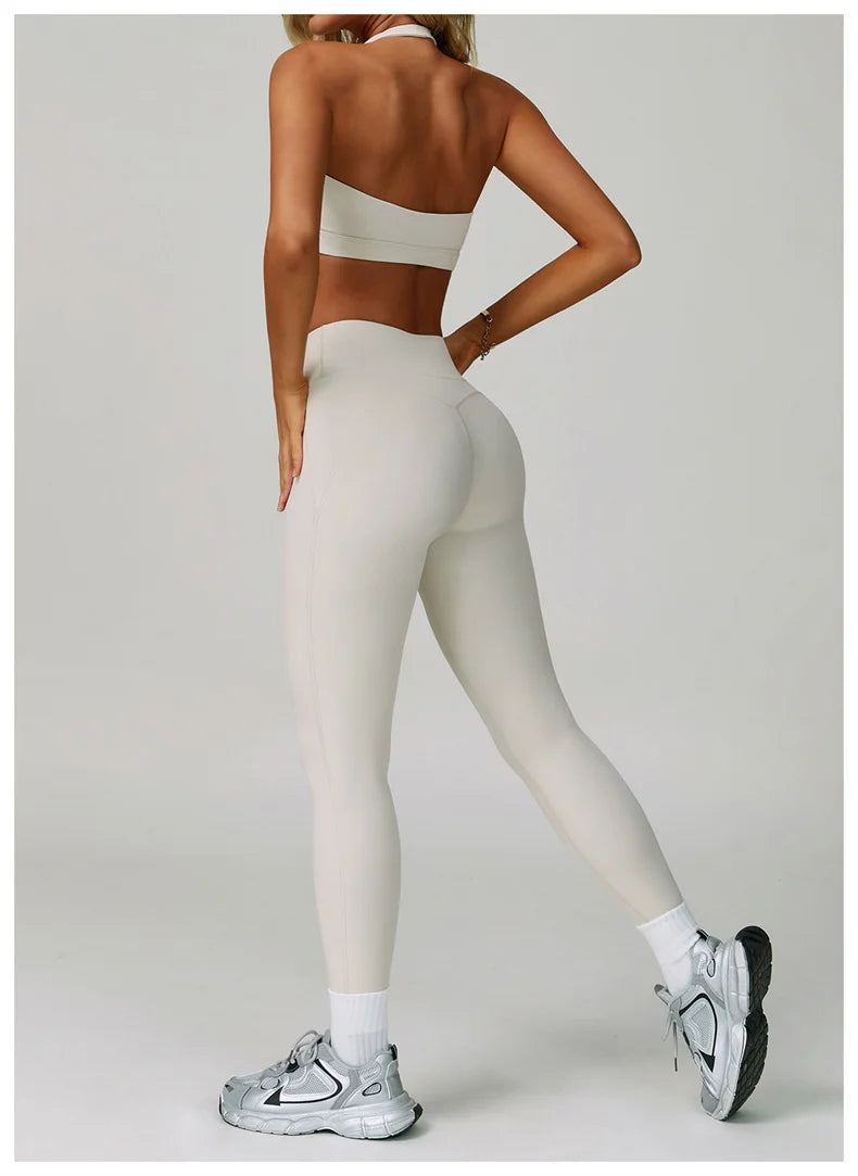 TRY TO BN Gym Sets Woman 2 Piece Yoga Backless Top Women's Tracksuit High Waisted Leggings Butt Lifting Fitness Workout Clothes