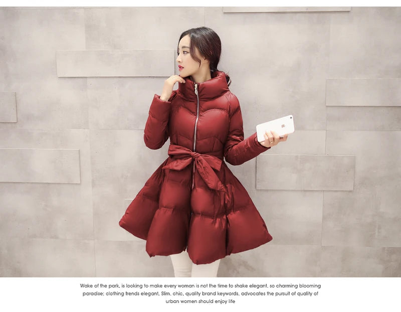 2023 New Fashion Winter Coats Women Warm Outerwea Cotton Padded Jackets Womens Clothing Belt Zipper Parkas Femme A-word Jacket