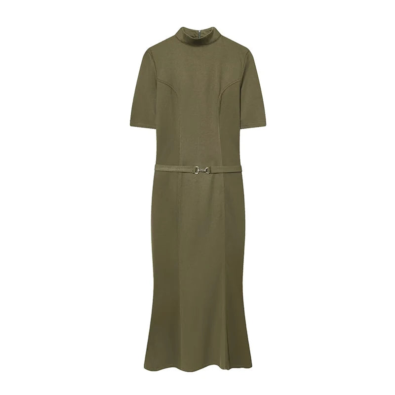 Elegant Belted Casual Midi Dress