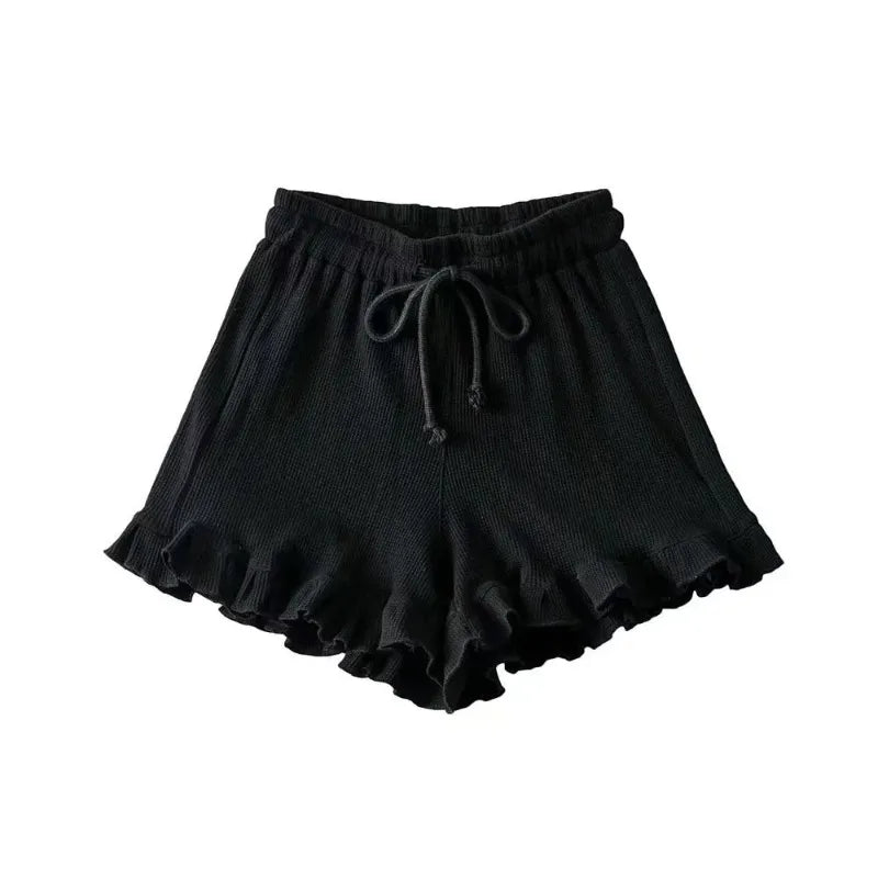 Waffle Knit Ruffled Lounge Shorts