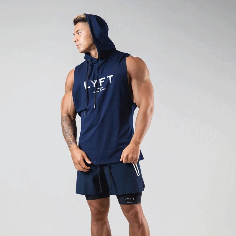 Men's Workout Hooded Tank Tops Bodybuilding Muscle Cut Off T Shirt Sleeveless Gym Hoodies