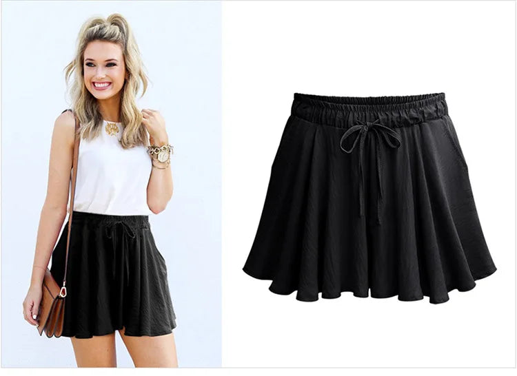 Women Shorts Summer Chiffon Casual Shorts Female Wide Leg Elastic High Waist Shorts Wide Leg  Womens Shorts Summer