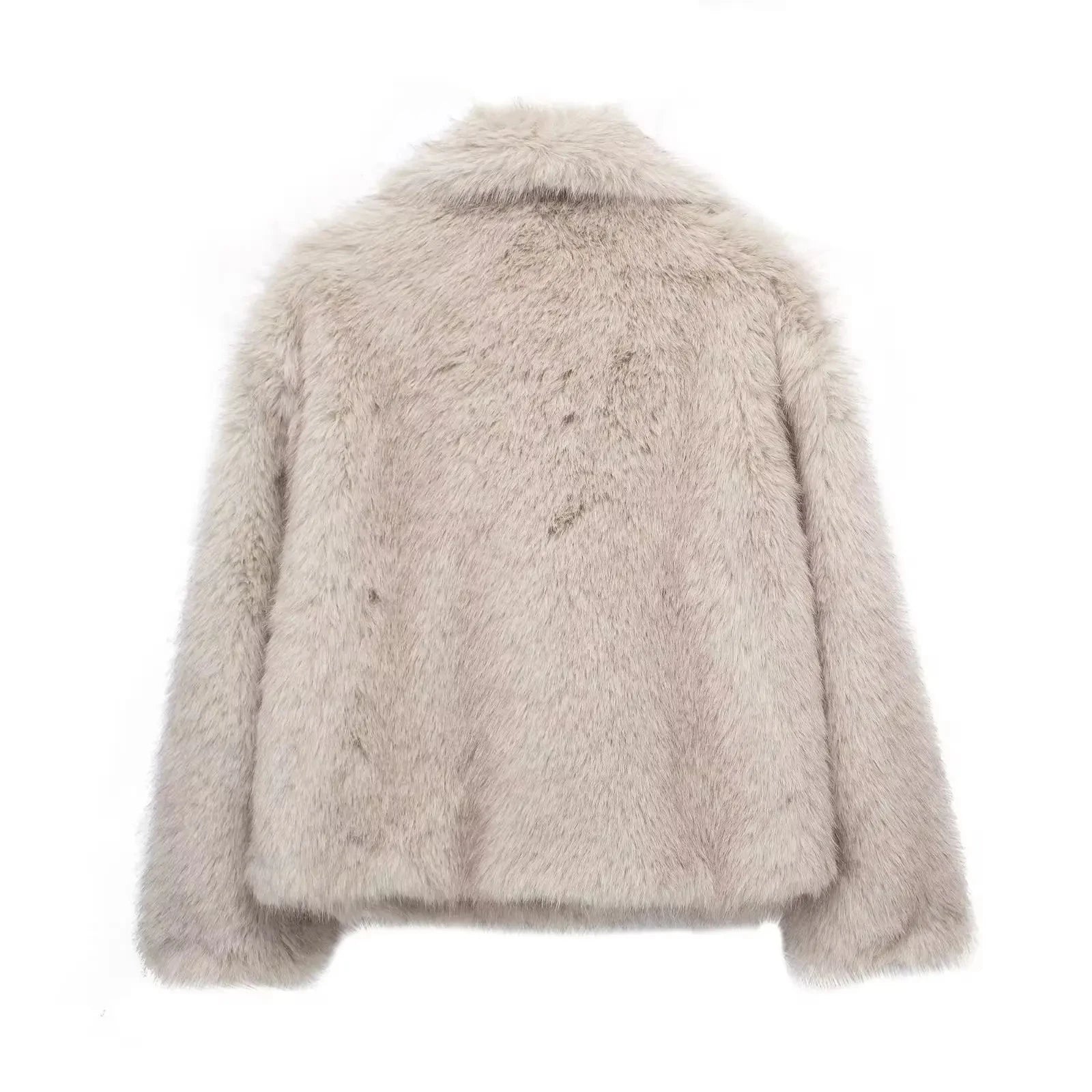 HH 2024 Women 's Vintage Soild Faux Fur Coat Turn-down Collar Long Sleeve Warm Plush Wool Coats Lady Winter Autumn Outwear