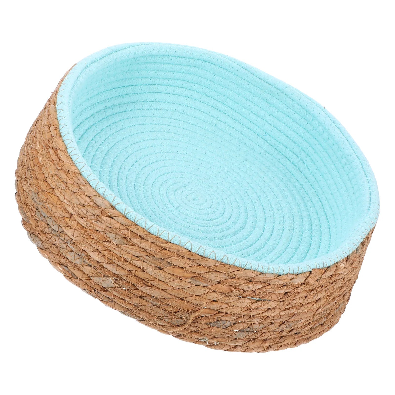 Pet Wicker Round Bed Natural Handwoven Breathable Cozy Sleeping Cushion for Small Dogs Cats Puppies Pets