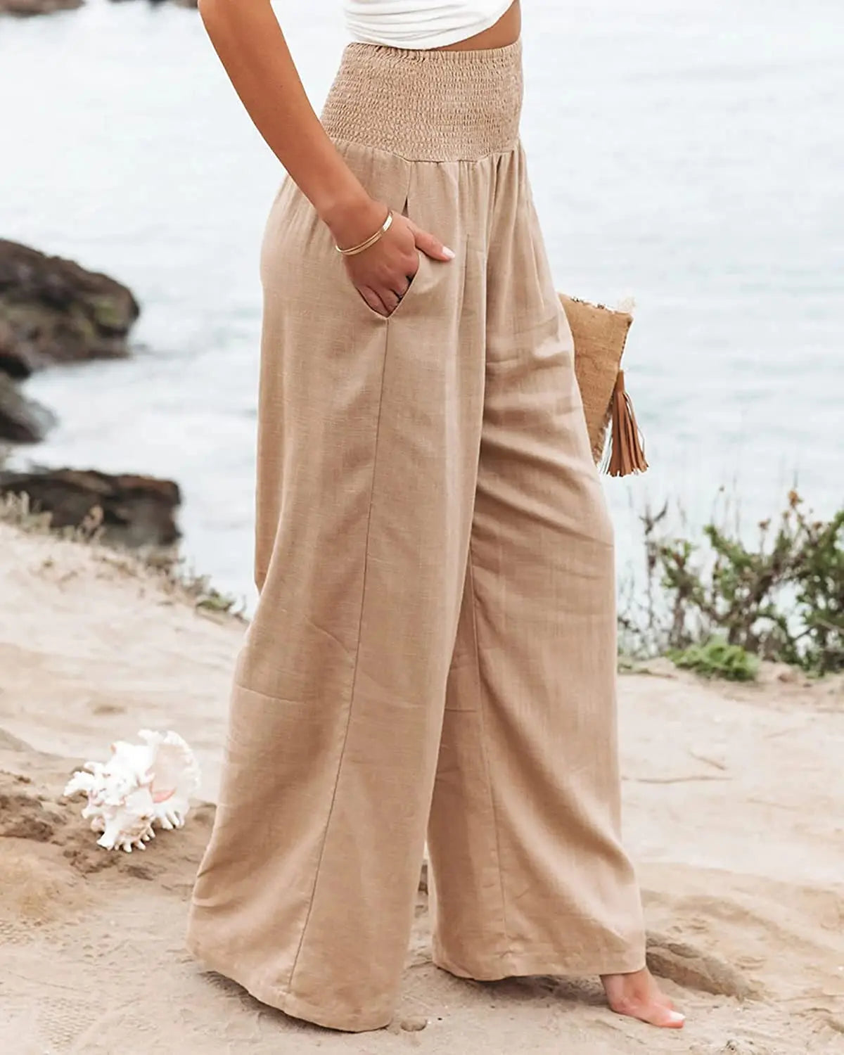 Drawstring Beach Wide Leg Pants