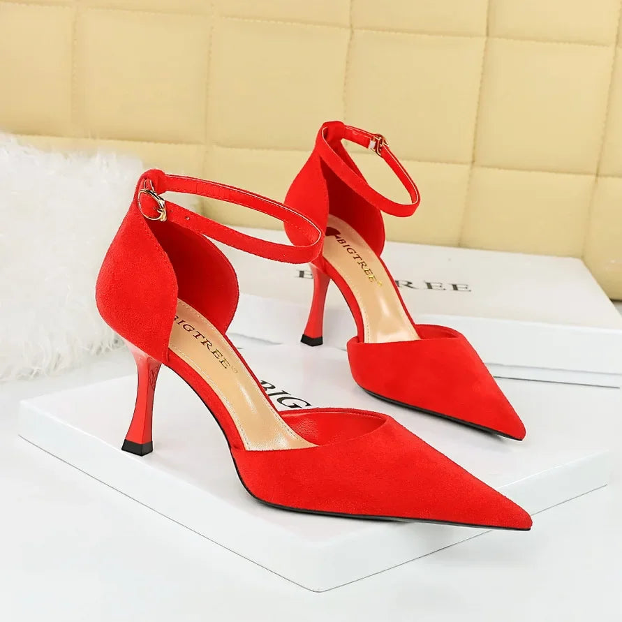 Concise Ankle Strap Mid Heels
