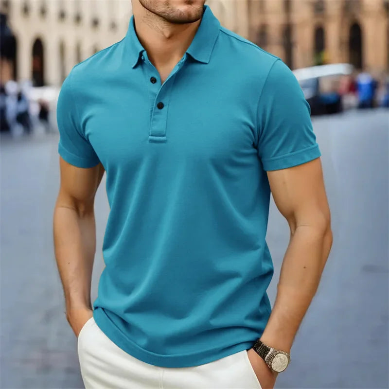 2026 New Men's Casual and Fashionable Simple Collared Short Sleeved Polo Shirt Summer Comfortable Breathable and Versatile Top