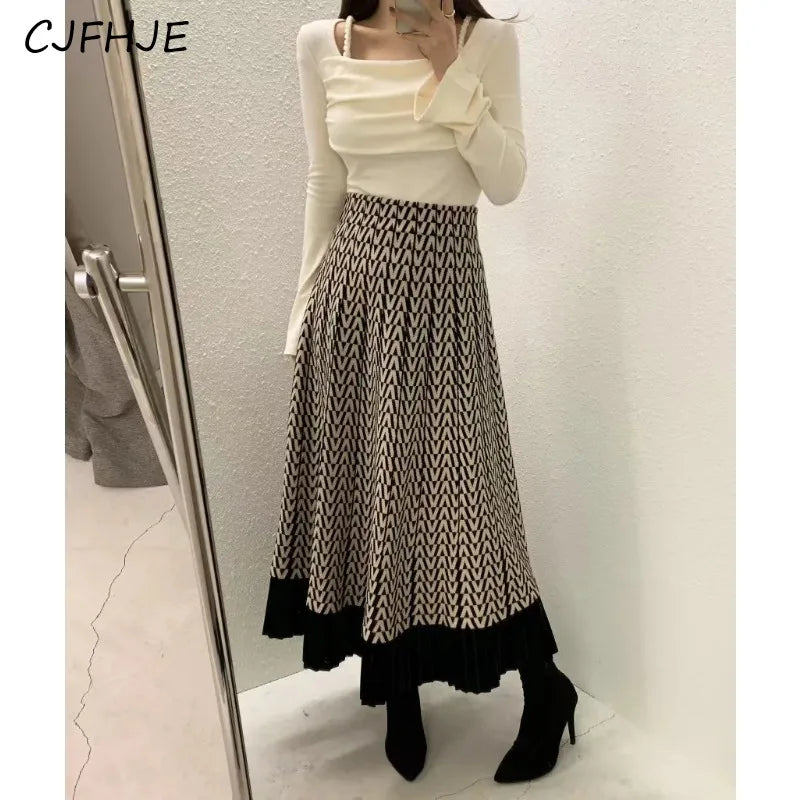 Retro Knitted Pleated Midi Skirt