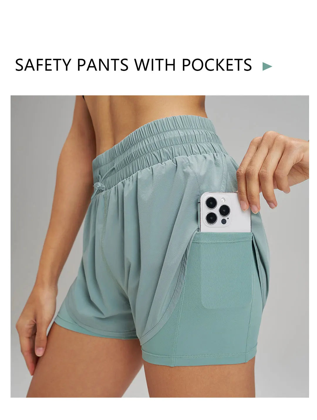 Yoga Shorts Sports Fitness Shorts High Waist Running Fake Two Pieces Anti-Shine Shorts Women's Double Layer Training Leggings
