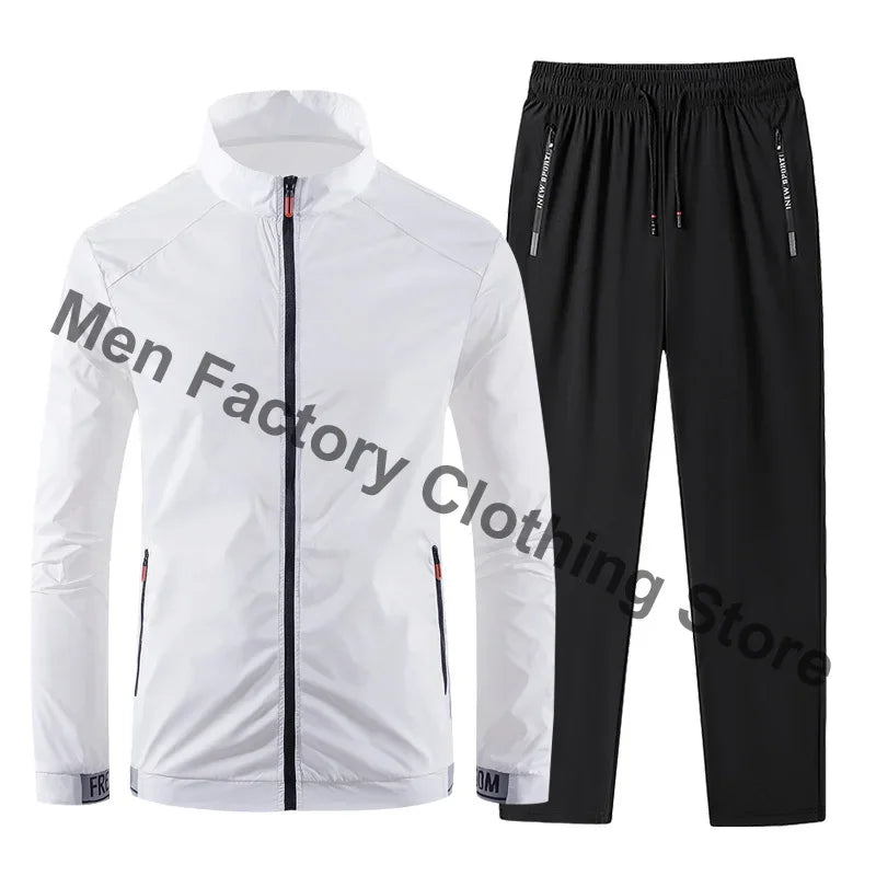 2025 Men's Sportswear Spring Summer Tracksuit 2 Piece Sets Sports Suit Sun Jacket+Pant Running Set Male Gym Exercise Clothing