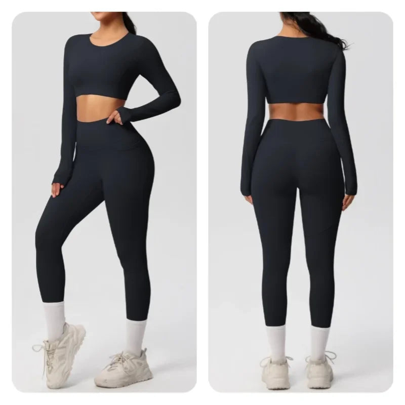 Yoga Gym Set Women Sports Impact Longline Strappy Top Fitness Overalls Sets Womens 2 Piece Sportswear Woman Gym Leggings Solid