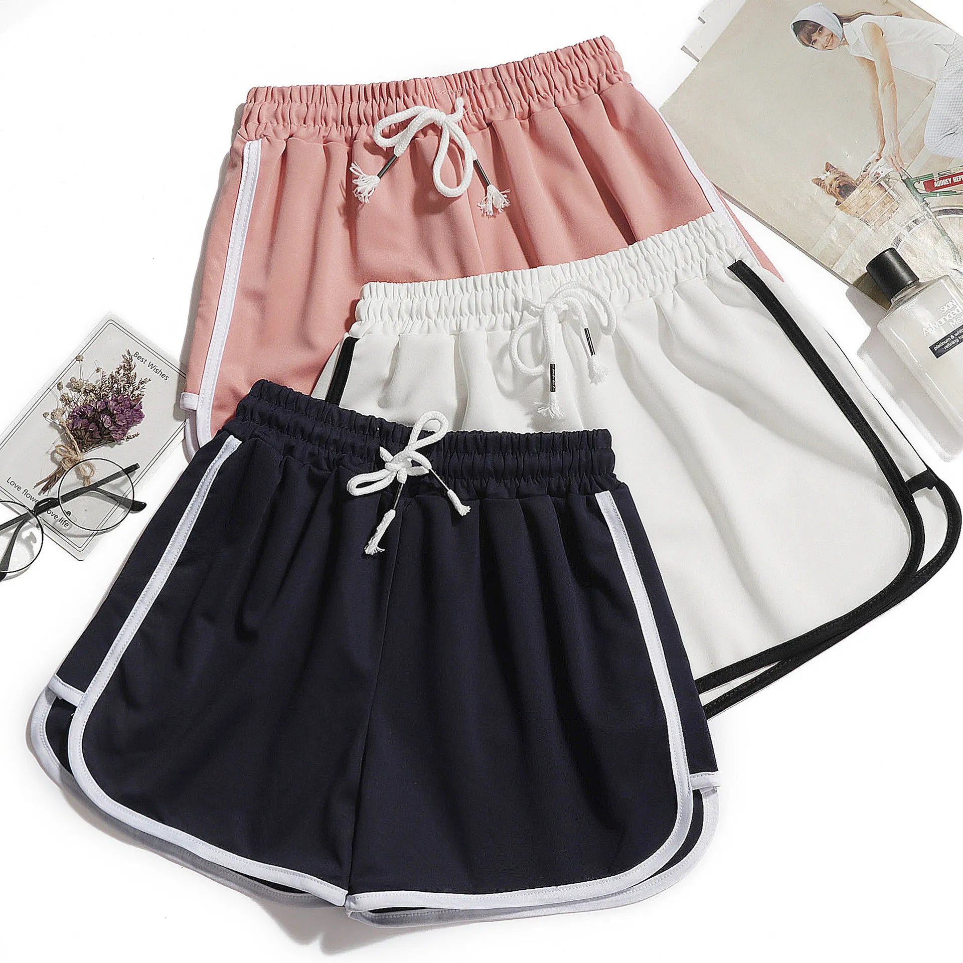 Women Yoga Shorts Summer Outer Wear Mid-Waist Casual Loose Straight Pants Lady Stylish Thin Breathable Wide Leg Gym Short Pants
