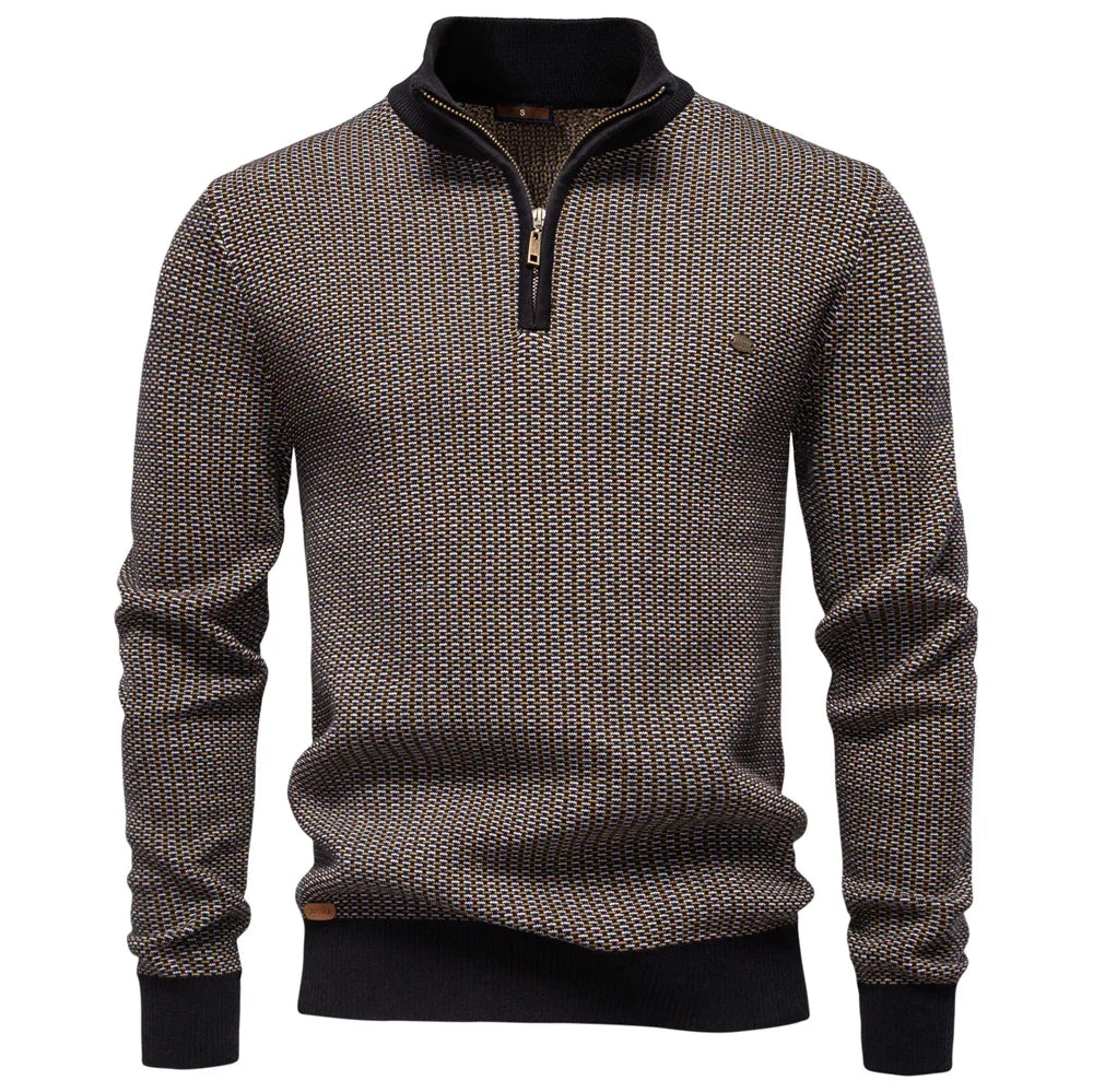 Striped Mock Neck Knit Sweater