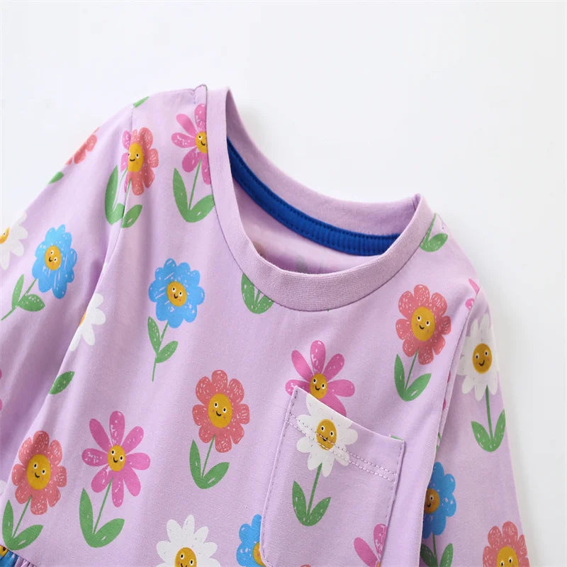 Floral Button Princess Girls Dress