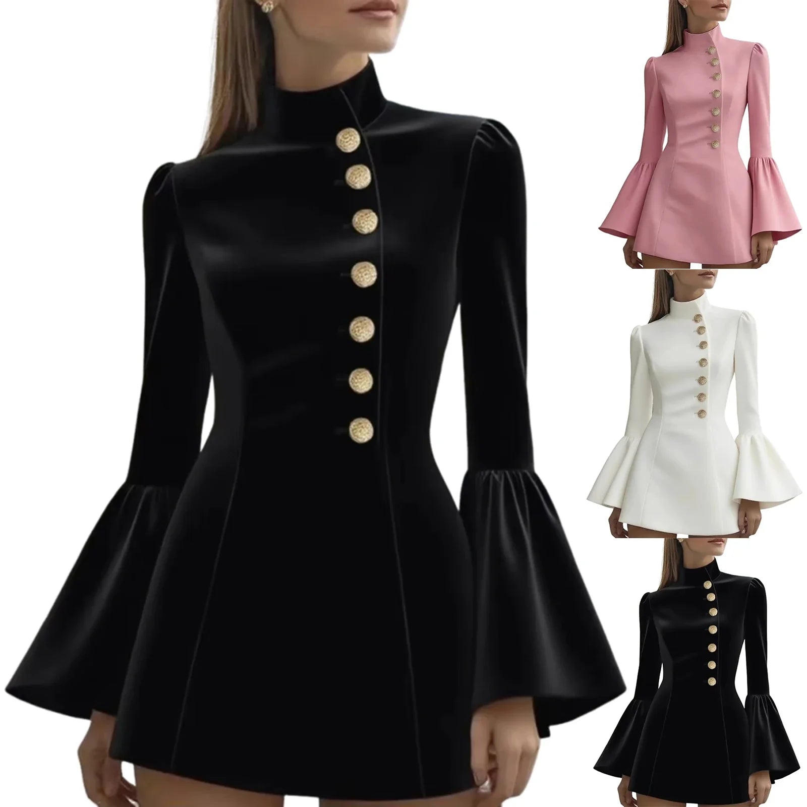 Elegant Bell Sleeve Slim Midi Dress